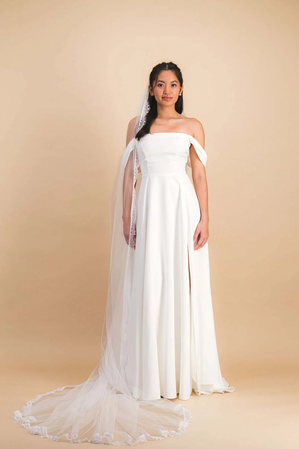 Voile tulle long dentelle